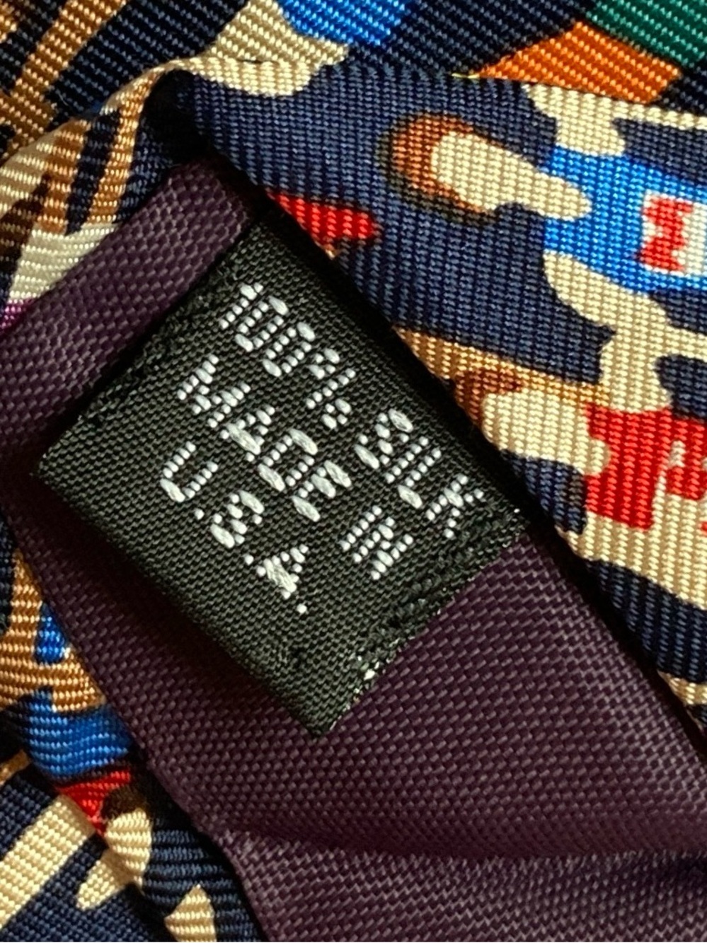 Alynn Neckwear 100% Silk Marathon Print Tie in Navy with Multicolor Figures - Picture 6 of 10